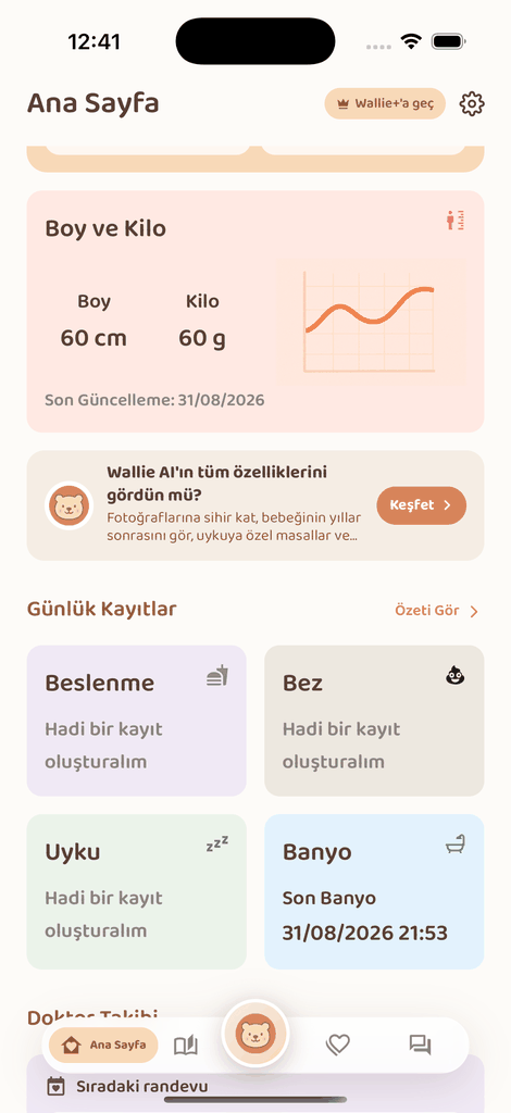 Baby Wallie — Bebek Günlük Takibi ekranı