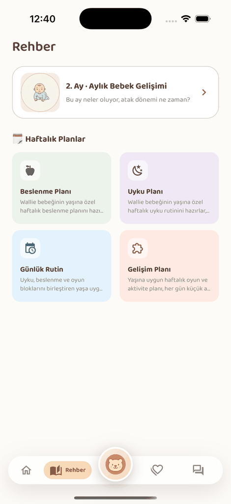 Baby Wallie — Bebek Rehberi ekranı