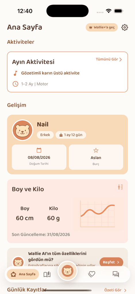 Baby Wallie — Bebek Ana Sayfası ekranı