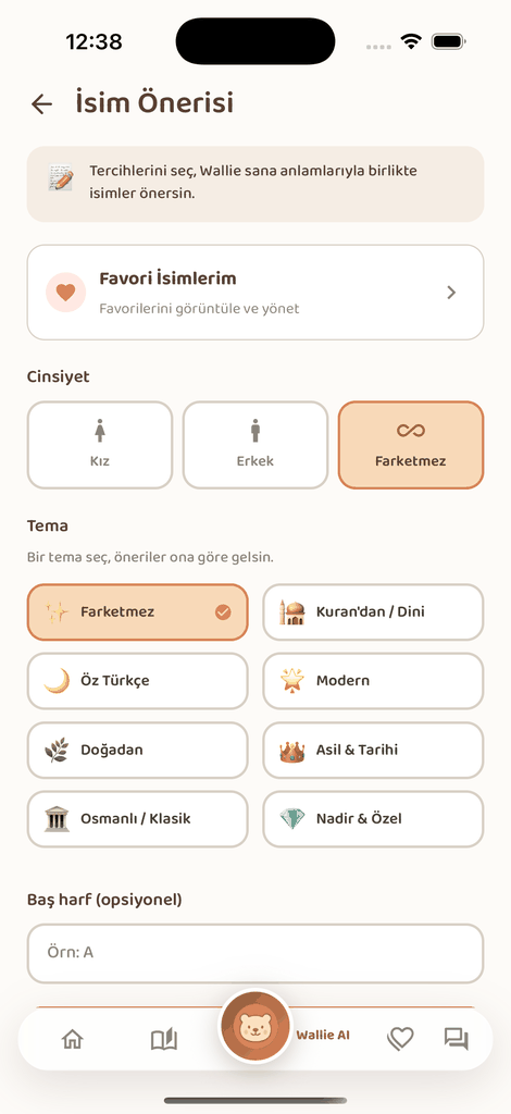 Baby Wallie — Bebeğine İsim Bul ekranı